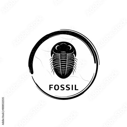 Detailed Trilobite Fossil Illustration Inside Circular Brush Stroke.