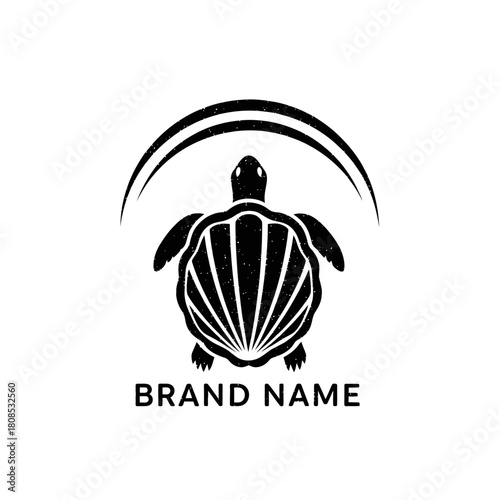 Elegant black turtle logo design with arched lines and brand name.