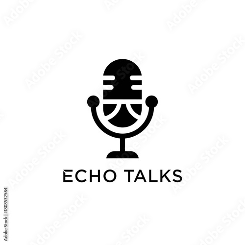Echo Talks podcast logo featuring a vintage microphone for audio recording.