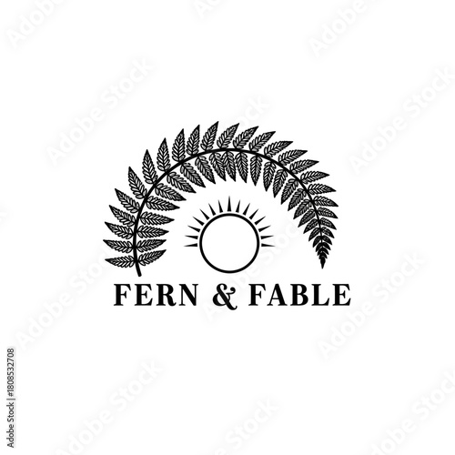 Fern and Fable logo with sun and fern leaf.