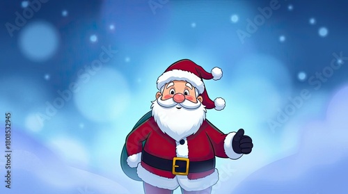 Foggy Cool-Toned Santa Claus Cartoon in Blues, Greens, and Purples