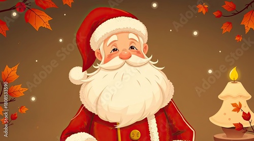 Elegant Santa Claus Cartoon in Warm Autumn Colors with Earthy Cozy Aesthetic