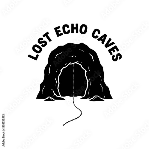 Lost Echo Caves Logo - Dark Cave Entrance with Hanging Rope.
