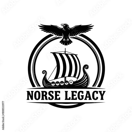Norse Legacy logo with Viking longship and raven.