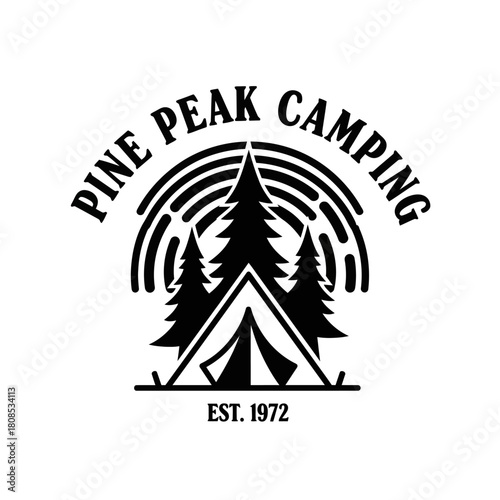 Pine Peak Camping Logo Featuring Tent and Trees.