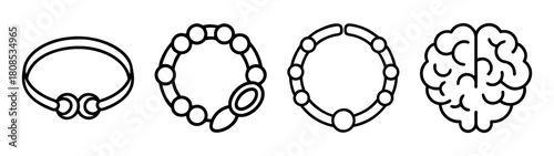 Brain and jewelry icon set. line art for mind, fashion concepts
