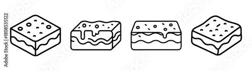 Brownie icon set. doodle style. cake bar dessert. sweet food treat