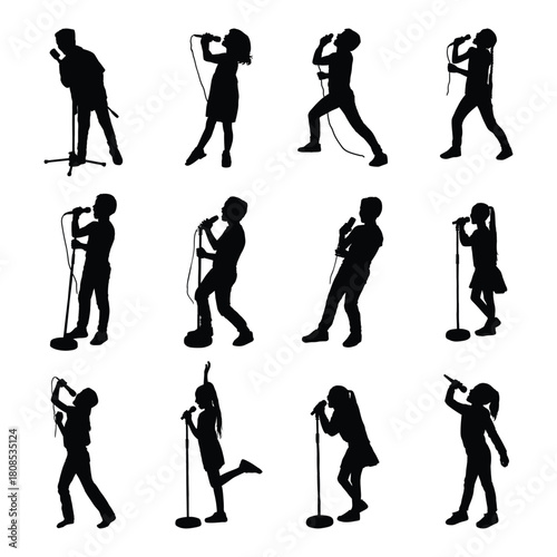 Collection of Child Singer Silhouettes with Microphone