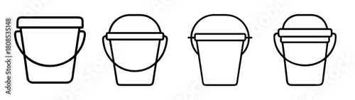 Set of four outline bucket icons, empty and full containers