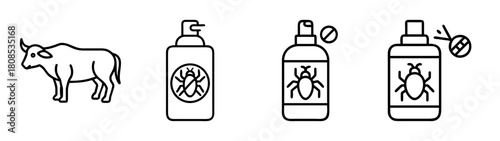 Cattle pest management and animal health control product icons.