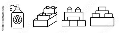 Icon set: bug repellent and various modular toy building blocks