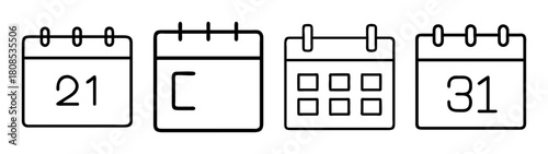 Simple line art calendar icon set for planning and scheduling