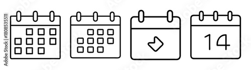 Set of four outline calendar icons for scheduling applications