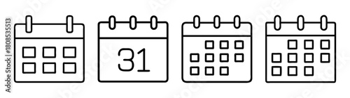 Simple line art calendar icons for date management and planning