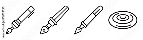 Minimalist line art icons of fountain pens and a target symbol