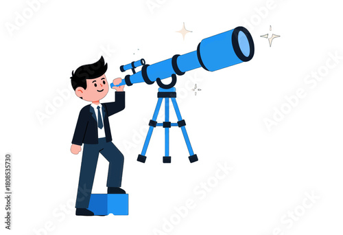 Astronomer with Telescope Observing the Night Sky