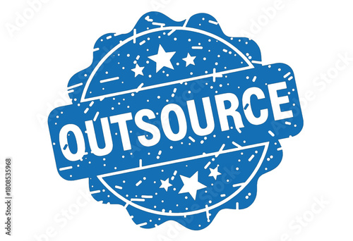 Blue Outsource Stamp with Text and Stars