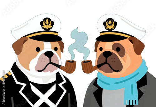 Cartoon Dog Captains Smoking Pipes