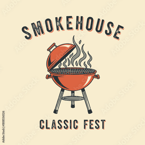 Vintage Barbecue Grill with Smokehouse Classic Fest Text.