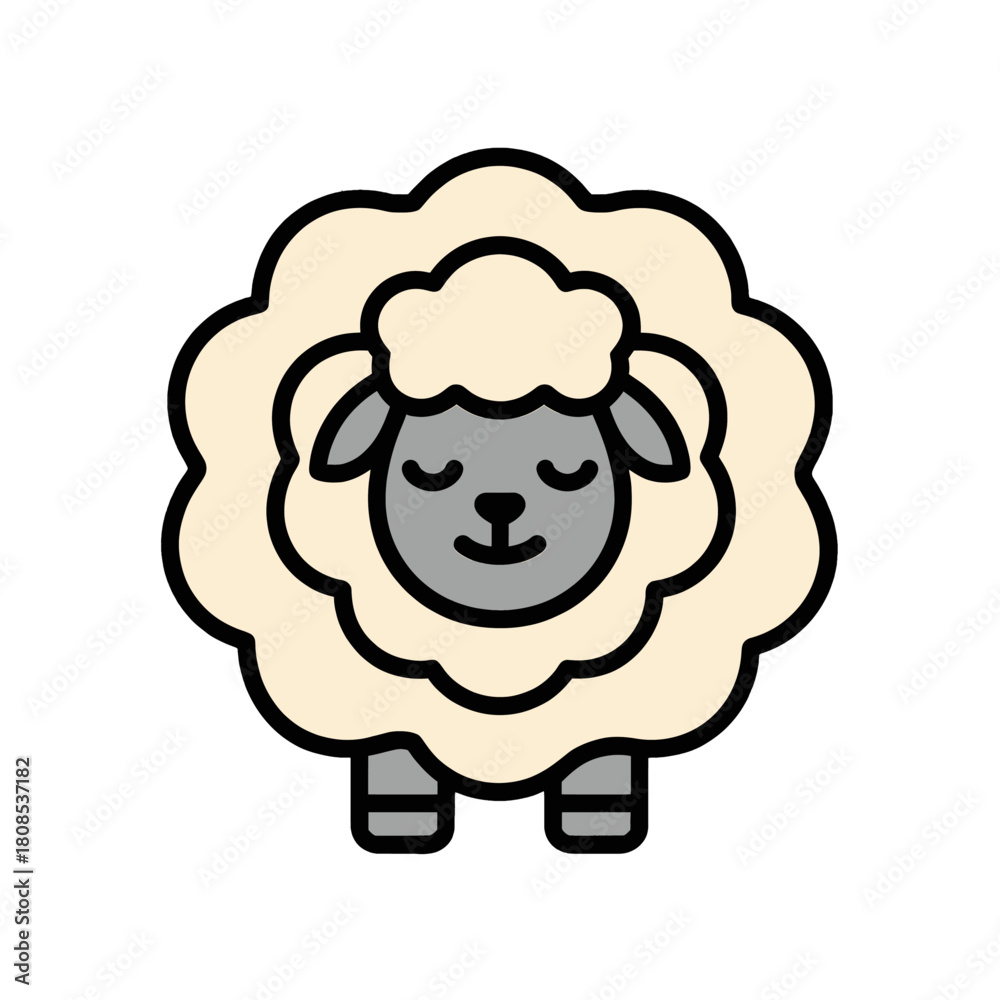 Fototapeta premium Cute Cartoon Sheep with Fluffy Wool and Smiling Face