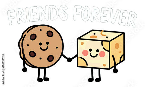 Cute Animated Cookie and Cheese Cube Holding Hands