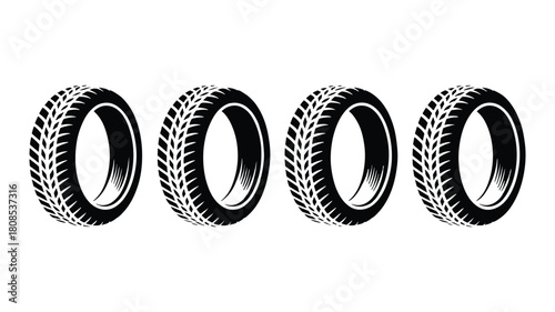 Set of four tire designs with detailed tread patterns, perfect for automotive or racing themed projects isolated on