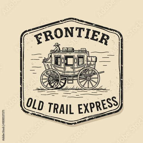Vintage Frontier Old Trail Express Logo with Stagecoach.