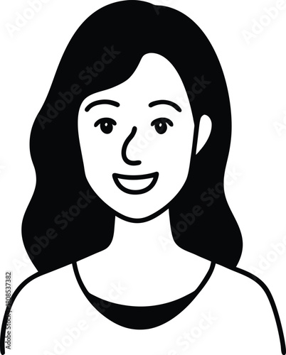 Smiling Woman Line Art on White Background Transparent Background