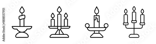 Stylish candle and candelabra outline icon set for various designs
