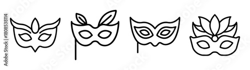 Stylish outline vector icons for carnival and masquerade masks.