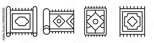 Collection of minimalist line art icons depicting various rugs