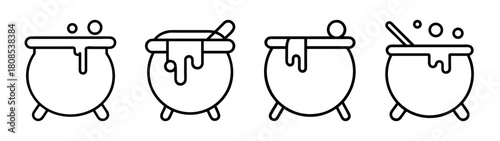 Set of various magic cauldron and potion icons with bubbling liquid