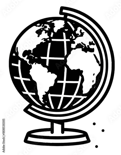 Illustrated Globe on Stand with Latitude and Longitude Lines