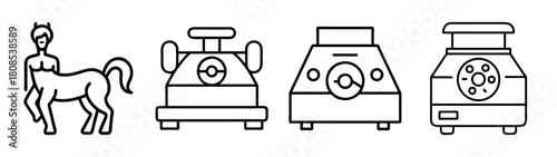 Mythological centaur and retro tech devices outline icon set