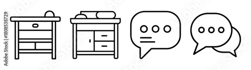 Line art icons for baby nursery and digital chat communication