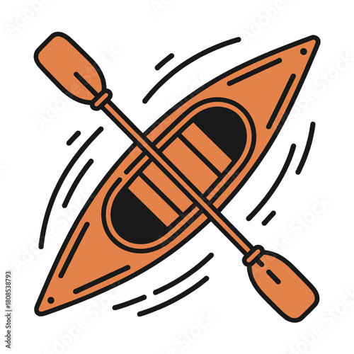 Orange Kayak with Paddles Across Water