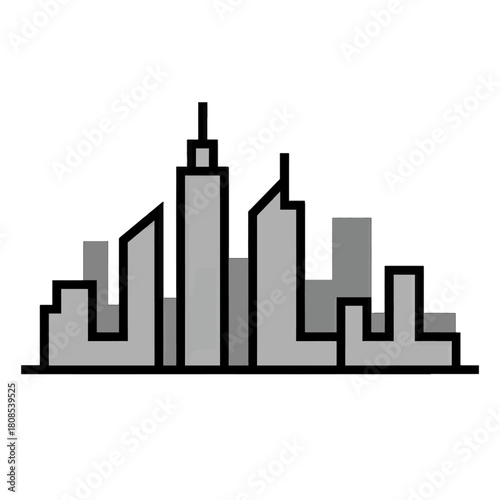 Stylized City Skyline Silhouette in Black and White