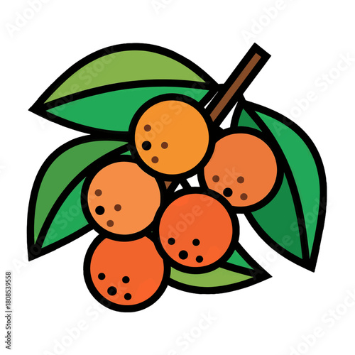 Stylized orange fruits with green leaves illustration