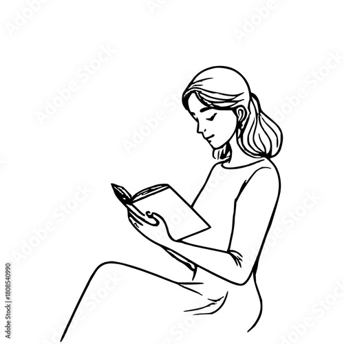 Elegant Black and White Illustration: Woman Readin