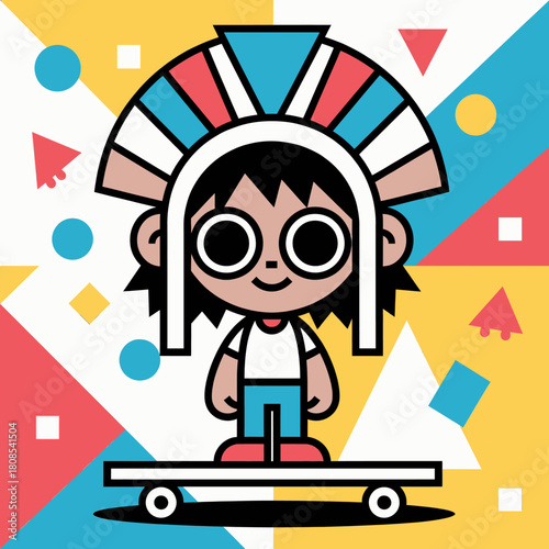 Cartoon skateboarder character, bold colorful style, isolated
