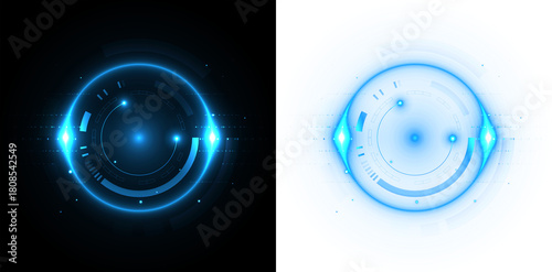 PNG Technology and AI Concept - Futuristic Digital Abstract Transparent Background with Glowing Cyber Rings Interface and Data Network