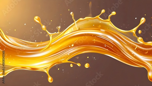 Yellow beer, oil, or juice splashes create a realistic swirl and wave flow in this vector background.
