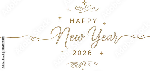 Elegant happy new year 2026 greeting card on a wooden table