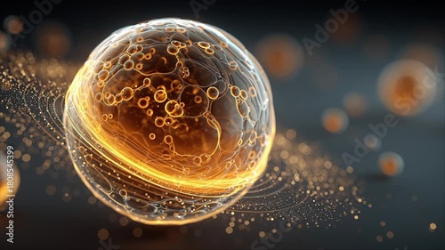 3D Coenzyme Q10 molecules glowing inside human cells, boosting cellular energy and vitality, bright orange energy particles floating in scientific animation