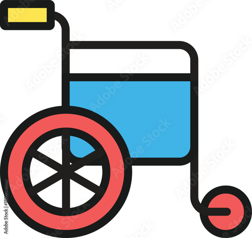 Medical wheelchair graphic for emergency situations and patient care. A simple vector illustration of a mobility aid for disabled people