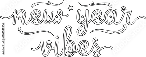 New year vibes lettering design with decorative elements