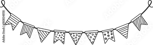 Decorative bunting with different patterns hanging on string