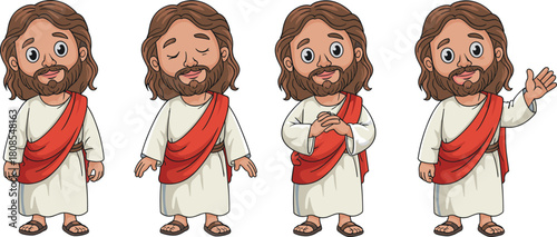 Cute cartoon religious character with multiple friendly poses, spiritual illustration for children’s books, educational materials, church projects, and inspirational designs