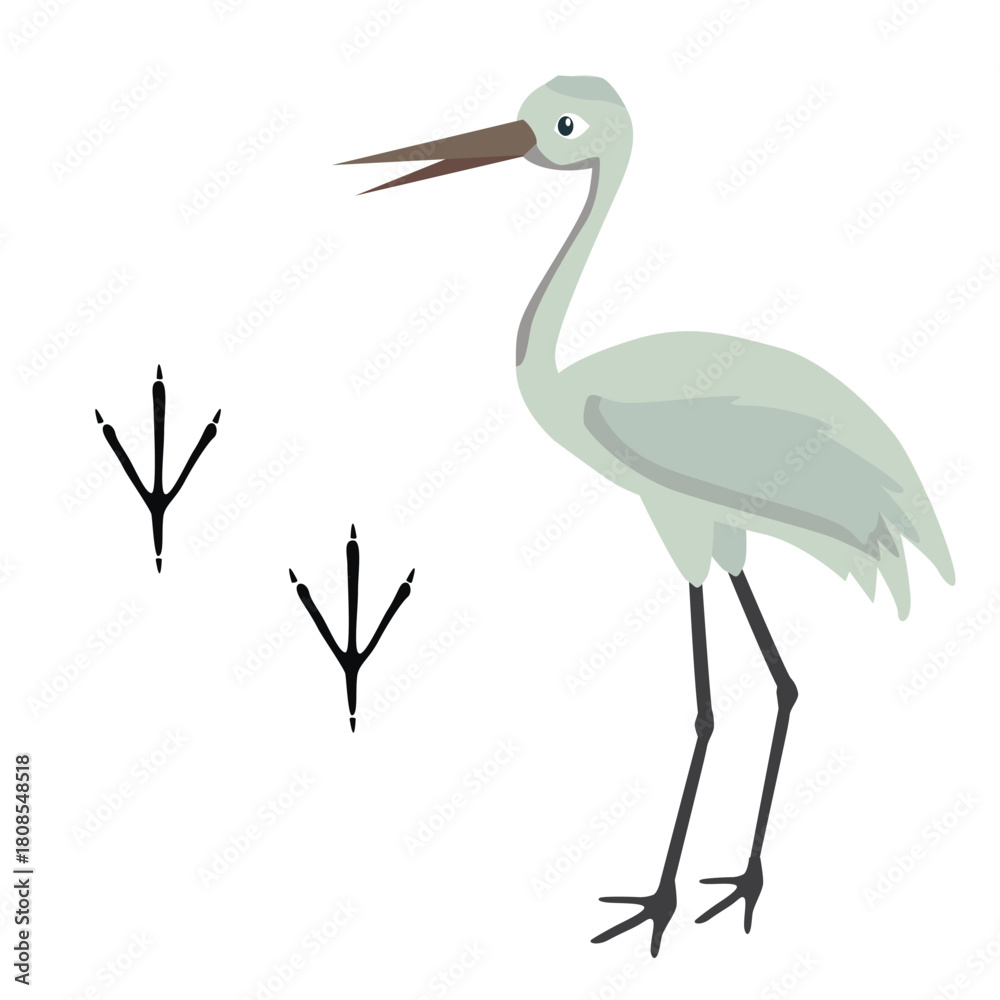 Obraz premium Cartoon crane with footprints.
