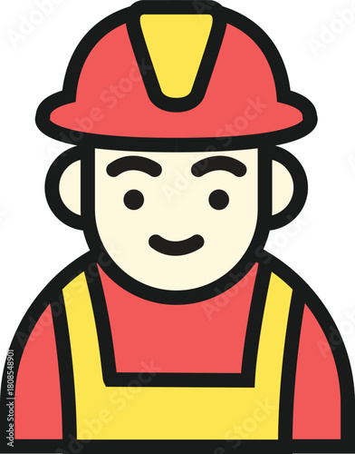 Vector icon of a smiling worker in a safety helmet and uniform, representing construction, essential services, and emergency roles